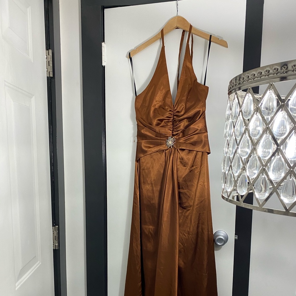 Maxi Prom dress satin brown